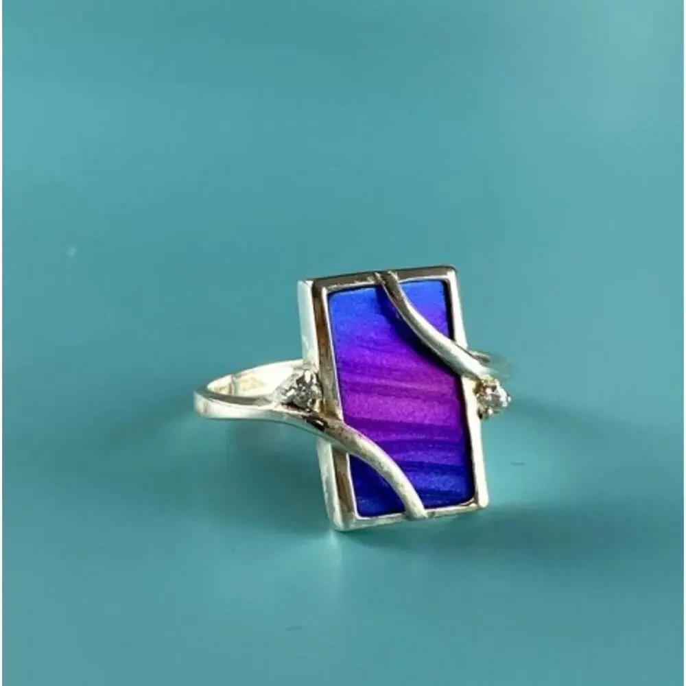 925 Sterling Silver Anodized Titanium & Quartz Ring Size 10.25